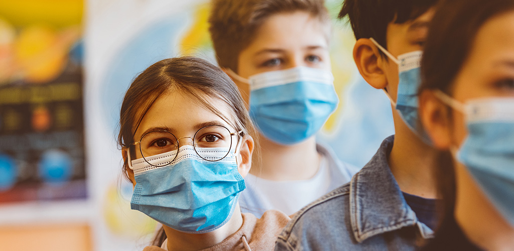 Young people wearing face masks