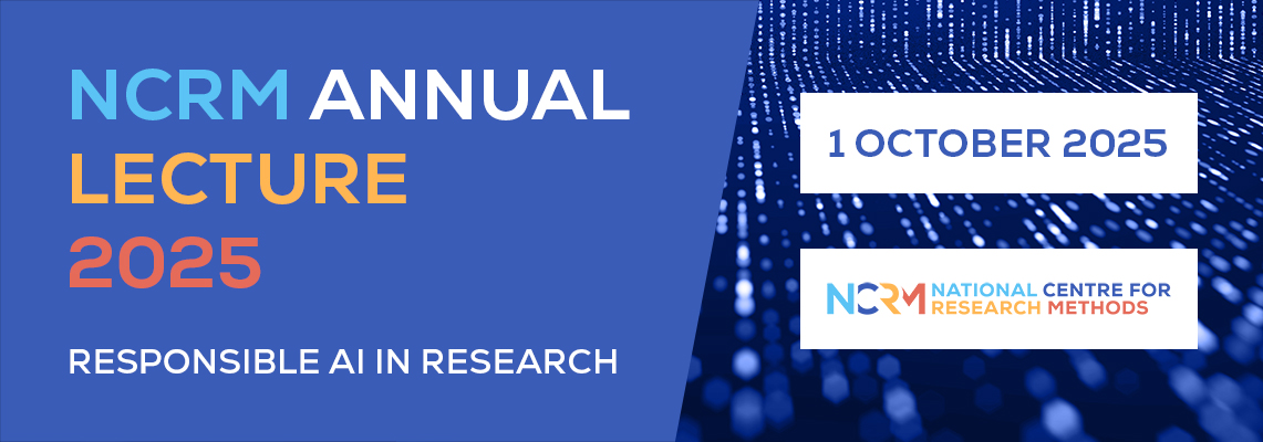 A promotional graphic for the NCRM Annual Lecture 2025, which takes place on 1 October 2025 and will discuss responsible AI in research.